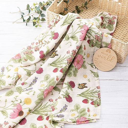 Image of BabyWhale Swaddle Blankets for Baby Girl, 2-Pack Super Soft Viscose Bamboo Cotton Muslin Swaddles Blankets (Large 47 inch x 47 inch), Floral & Little Daisy Pattern, Newborn Baby Registry