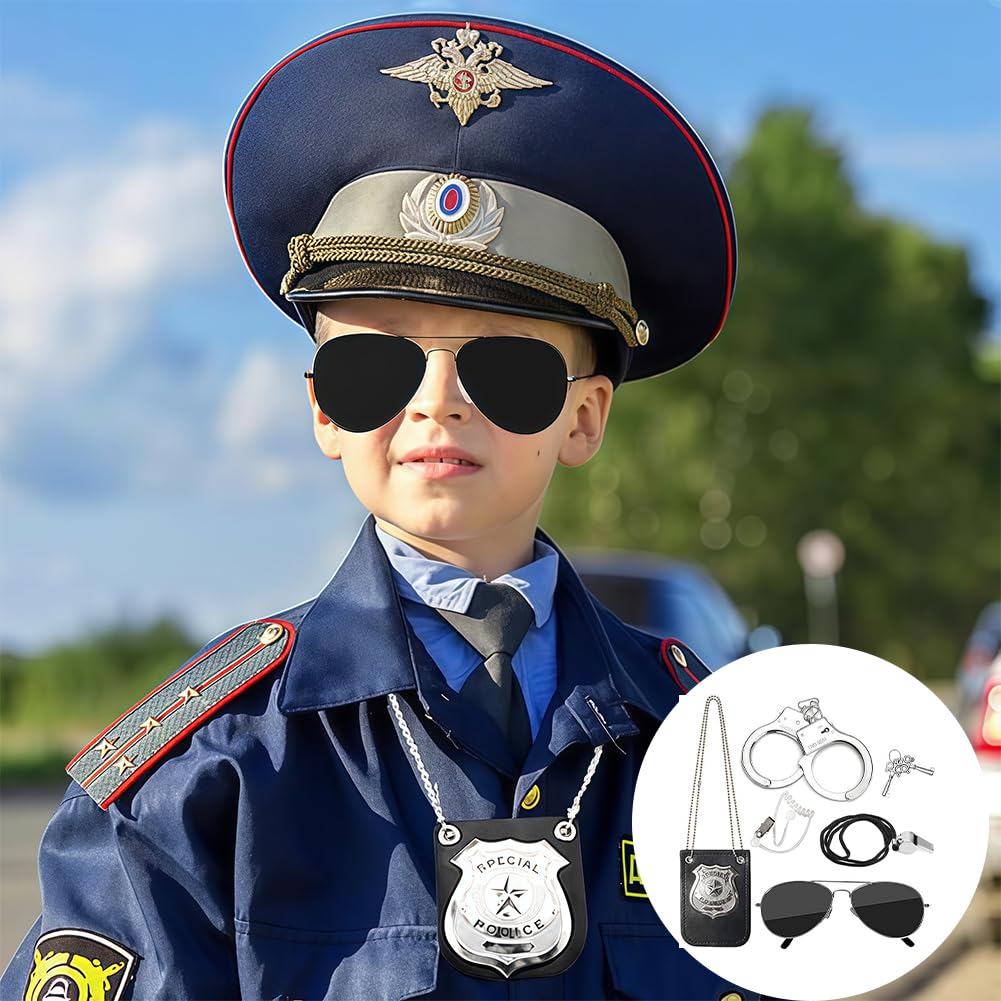 EduPlayte Police Costume Accessories, Kids Police Officer Costume Set Role Play Toys - Handcuffs, Badge, Walkie Talkie Earpiece - Image 4