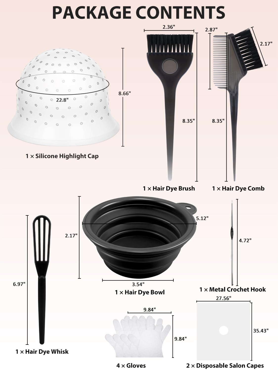 YOOVR Kit per evidenziare la candeggina per capelli con pennello e ciotola, 12 pezzi, tappo in silicone con fori perforati, guanti per sbiancamento dei capelli, tintura, forniture per salone per uso