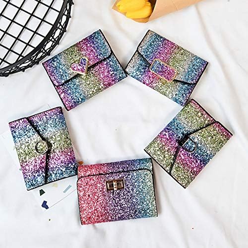 Bestmaple Multicolor Metal Sequins Small Wallet PU Leather Patchwork Hasp Mini Wallet for Women Girls Money Wallet Card Coins Bag (Square Buckle)