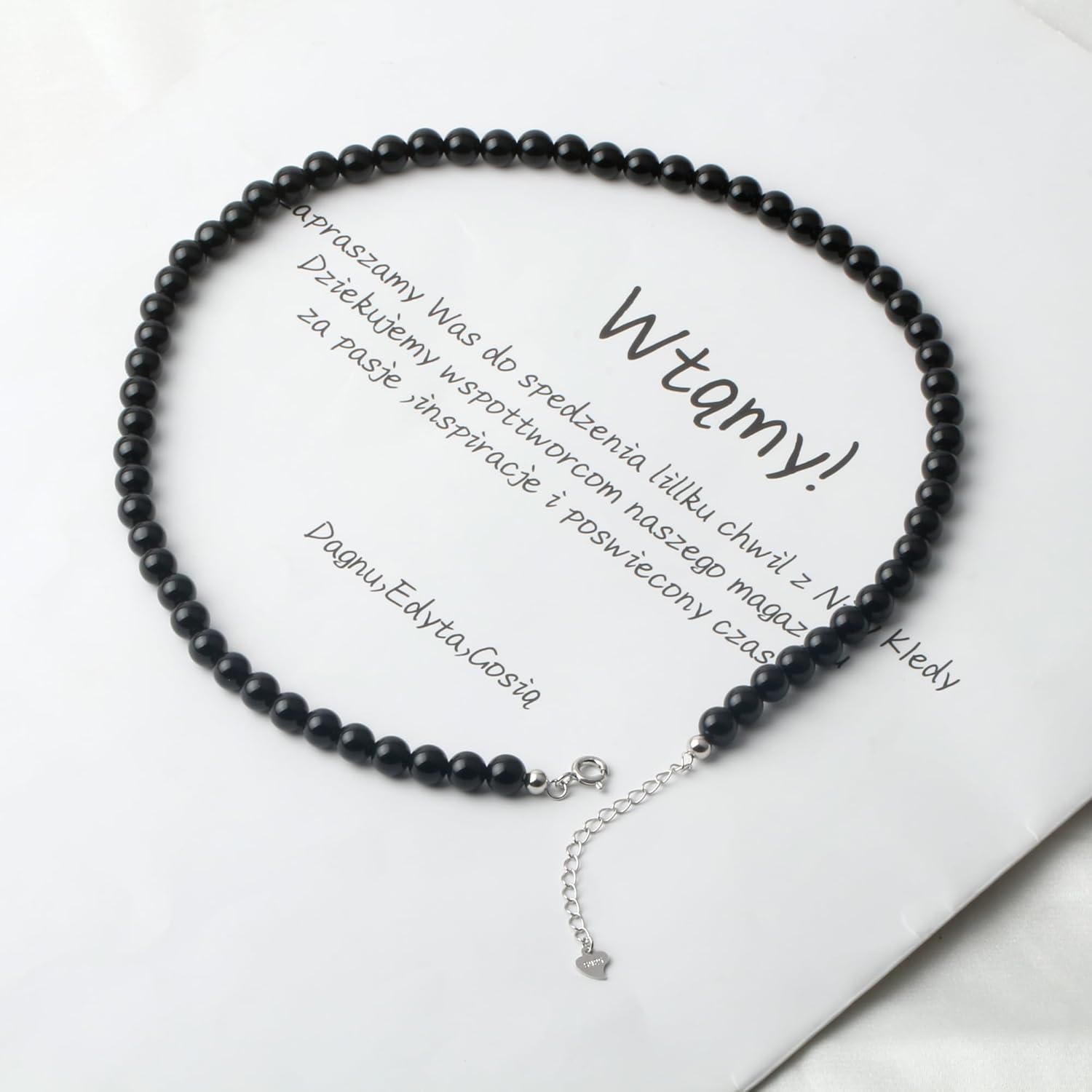 Kakikaki Natural Agate Choker Necklace Sterling Silver Round Beads Strand Necklace for Women - Image 3