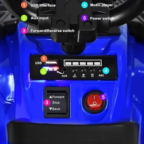 Miniatura 4 de GLACER Cuatrimoto para niños, auto cuádruple de 4 ruedas para niños, vehículo eléctrico alimentado por batería de 6 V con suspensión de resorte,