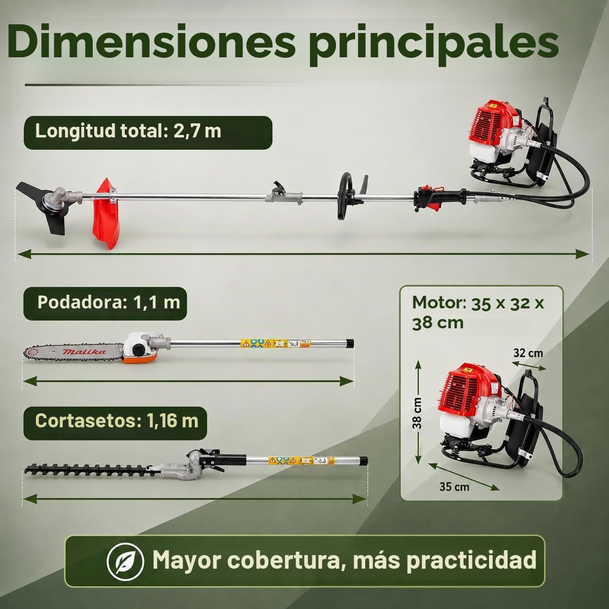 Desbrozadora de gasolina 4 en 1 de 52 cc de 2 tiempos, de gasolina, para cepillo, cortacésped, motosierra, podadora, cortacésped, cortasetos, YLNXC75XWDML8-TDKA