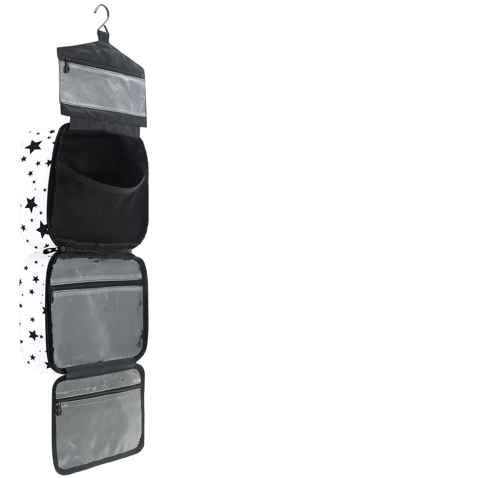 YNNALE Sewing Supply Organizer Bag, Black and White Stars Pattern Portable Sewing Bags with Pockets&Hanger, Sewing Storage Box Case for Sew Supplies/Kit/Tools/Accessories (BAG ONLY)