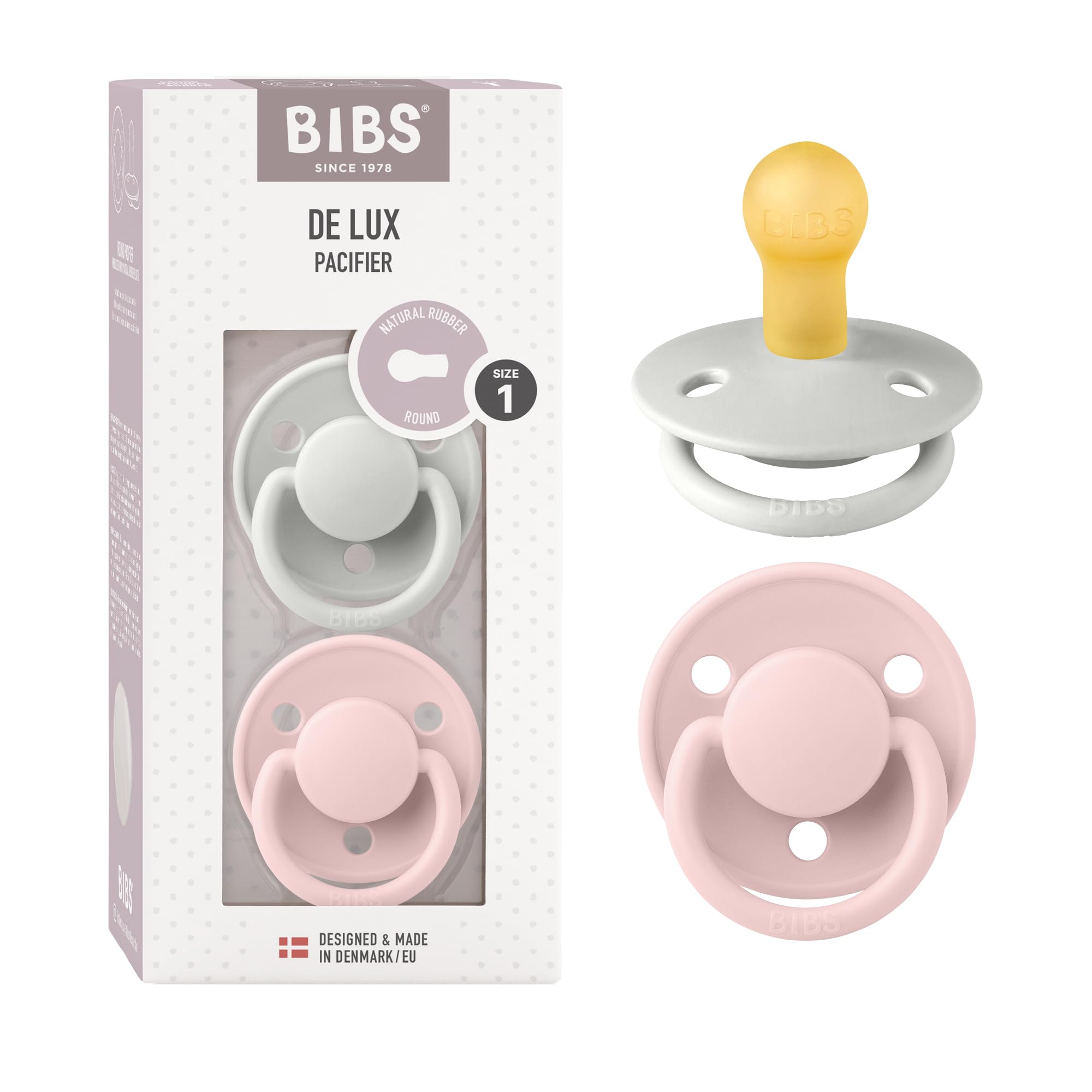 BIBS De Lux Dummies 2-Pack, BPA Free Dummy Pacifier, Round Nipple. Natural Rubber Latex, Size 1 (0-6 Months), Ivory/Sage — view 16