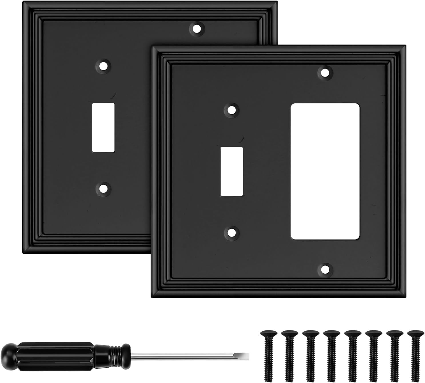 Black Modern Decorative Wall Plate Light Switch Cover Decorator Outlet Covers Rocker Switch Plates Bamboo Fiber Material Wall Plates for Kitchen Bathroom (1 Gang Single Toggle-4 Pack)