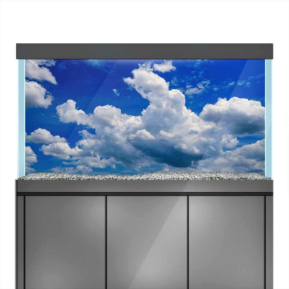 Aquarium Background Stickers - Sky Cloud Blue White - Fish Tank Reptile Terrarium Decor Poster (120 x 60 cm / (47.2 x 23.6 inches))
