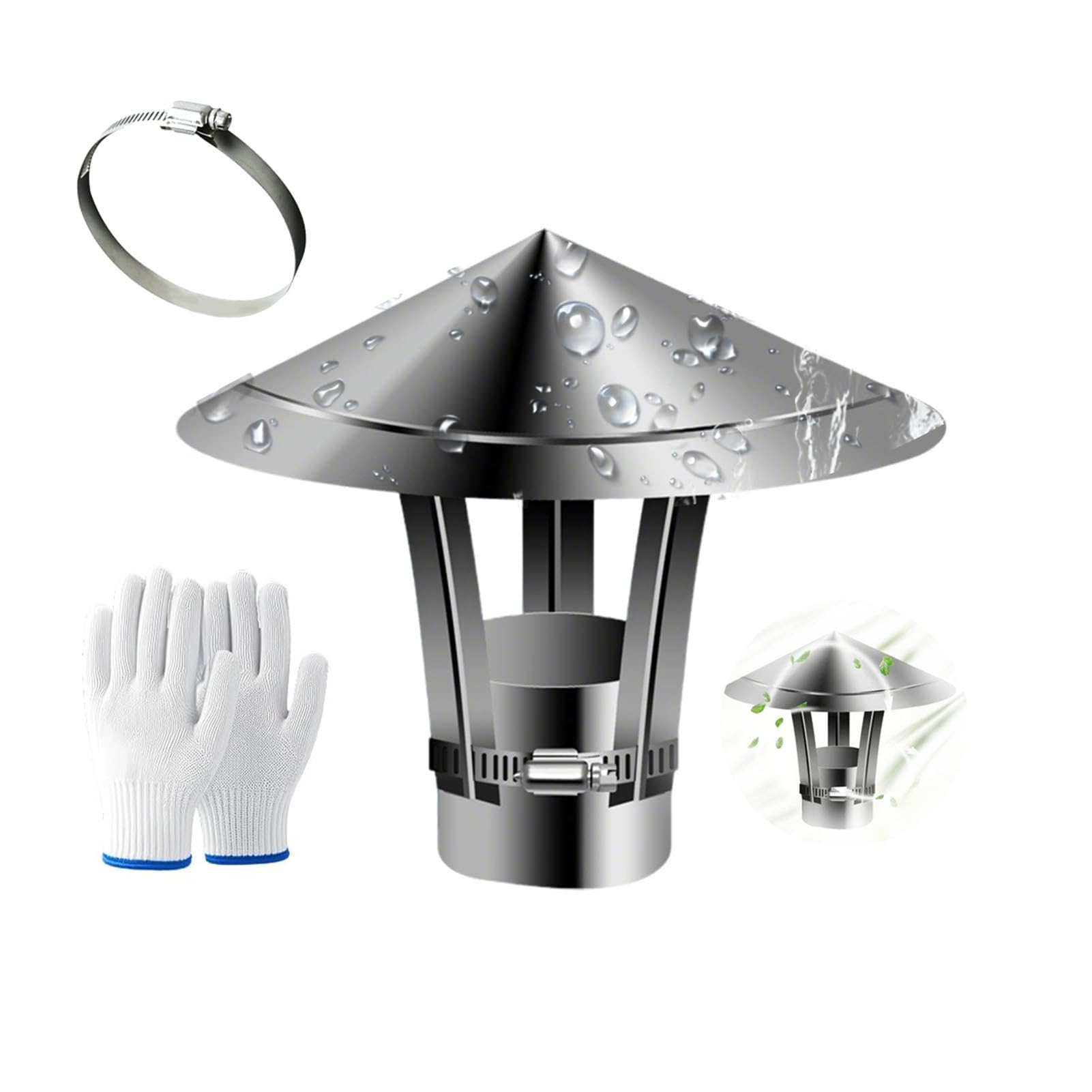 Cappuccio per Camino in Acciaio Inossidabile INOX Comignolo Antivento | Cappello del Camino regolabile Antipioggia per Tettoia Ø 120 mm 150mm 180mm 200mm 300 mm Tappo per Camino Rotondo 170mm/6.8in