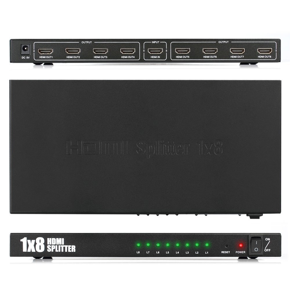 ESYNIC Rozdzielacz HDMI z wtyczką brytyjską, 8-kierunkowy, wysoka prędkość, 1 wejście, 8 wzmacniaczy, obsługa rozdzielczości 3D i HDMI do 4Kx2K/30 Hz, idealny do 3D HDTV SKY HD, PS4, Xbox 360, Elite