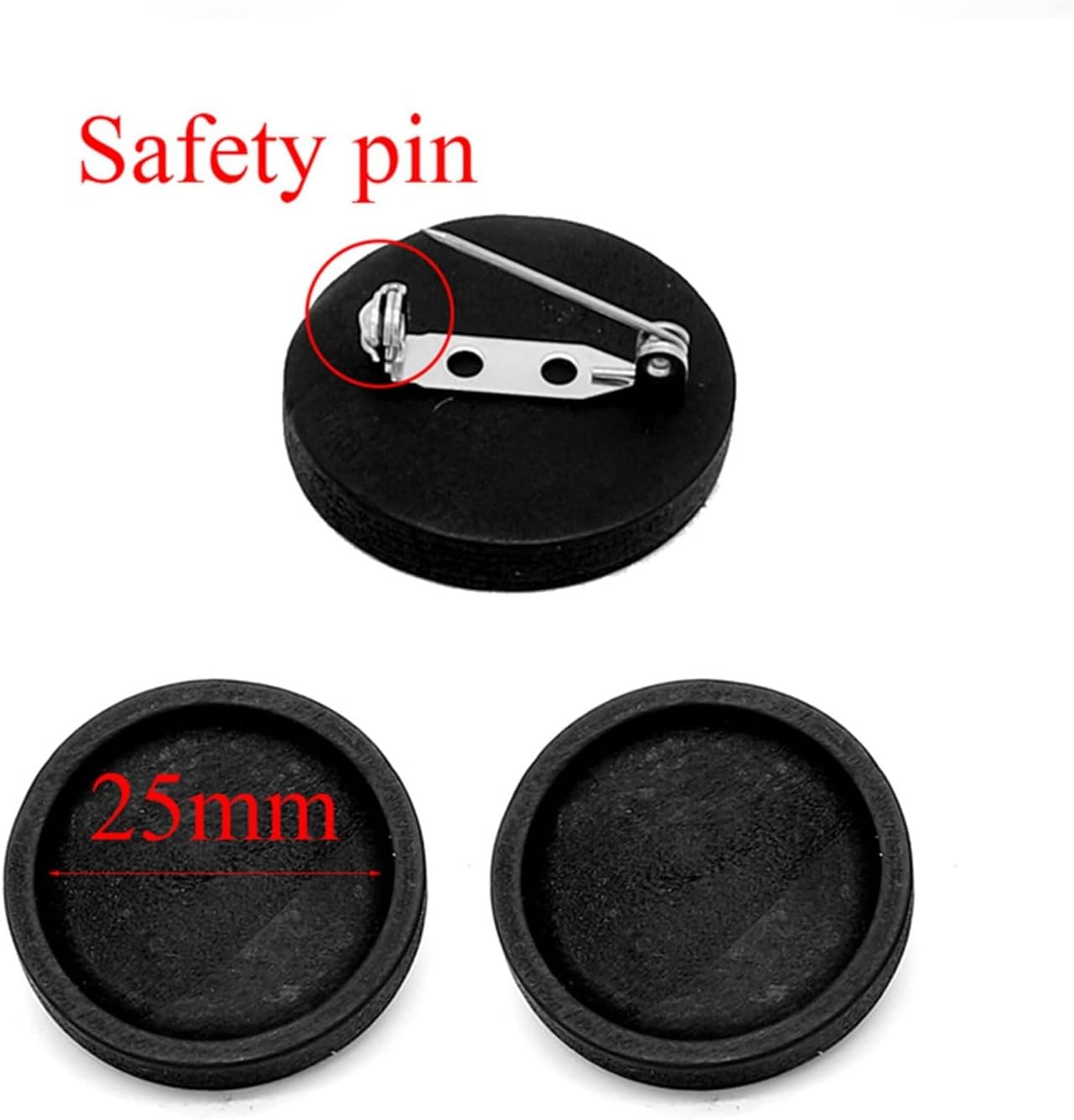 Brooch pins Trays Crafts Accessories,10pcs Blank Wood Cabochon Brooch Base Fit 25mm Round Bezel Tray Brooches Stainless Steel Pin Backs for DIY Jewelry Making(Size:20mm), Noir