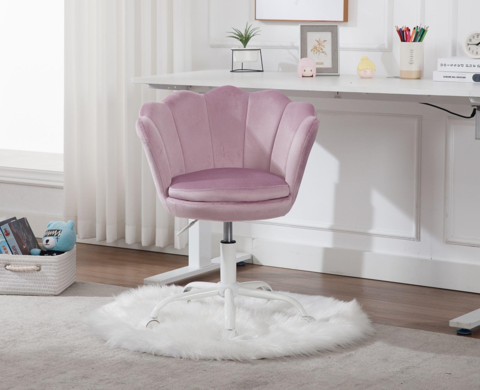 Ya-Home Chaise de Bureau Jolie à roulettes pour Enfants en Velours, Violet | Fauteuil de Bureau Enfant Fille Hauteur Réglable,avec Coussin en Velours, Chaise Bureau Fille Confortable