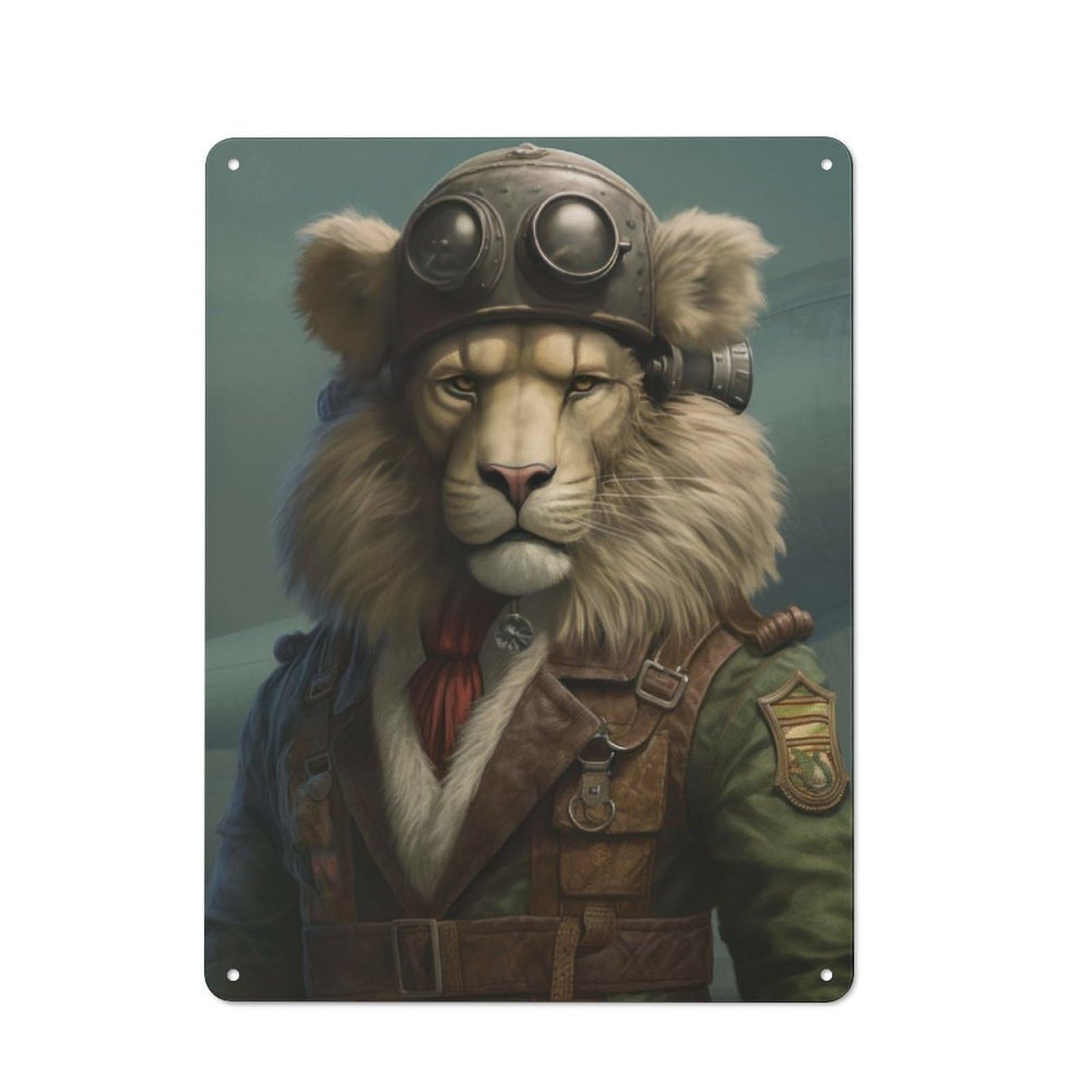 Junmoney Lion As A Pilot Tin Wall Plaque 40X30cm With For Bar Or Restaurant, Suited To Bar Decor Enthusiasts