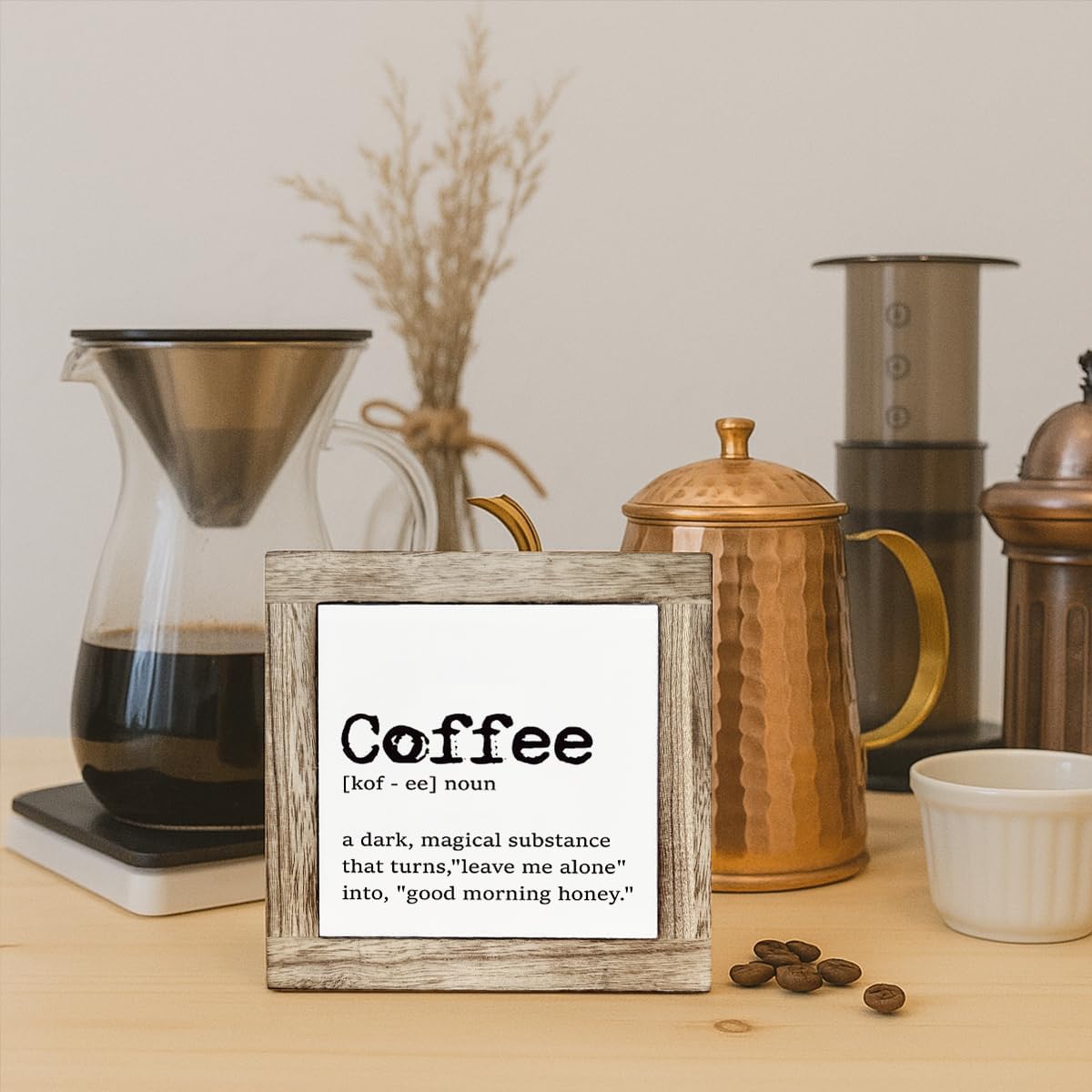 Farmhouse Coffee Bar Sign, Coffee Wood Box Sign Kitchen Home Decor, Rustic Wooden Tabletop Decor, for Wall Table Top Desk Bar Accessories 5.9×5.9 inch image 4