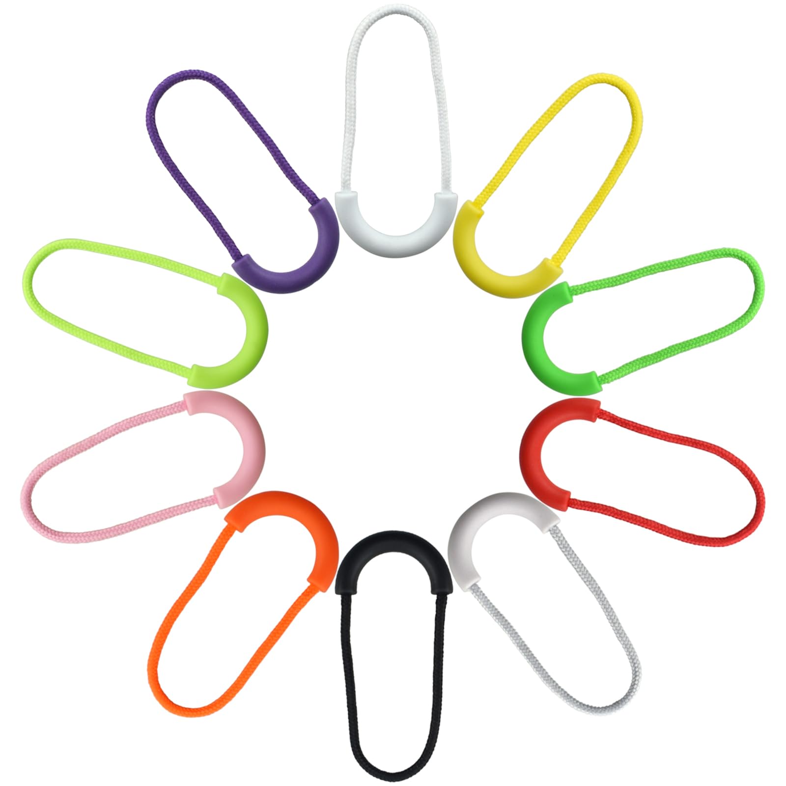 100pcs 10colors Nylon Cord Zipper Pulls U-Shape Fixer Cord Zipper Tab Replacement for Clothes Luggage Backpacks Jackets Handbag Tents
