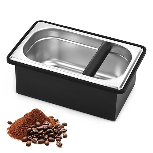 Espresso Knock Box, Stainless Steel Coffee Knock Box Large Capacity Coffee Pucks Container Espresso Machine Tool for Coffee Ground - Large