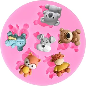 Elephant Fox Koala Bear Dog Bull Silicone Mold Zoo Animals Fondant Chocolate Mold For Cupcake Topper Cake Decoration Candy Gum Paste Polymer Clay