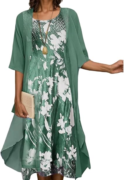 Women’s Boho Floral Print Sleeveless Midi Dress with Long Chiffon ...