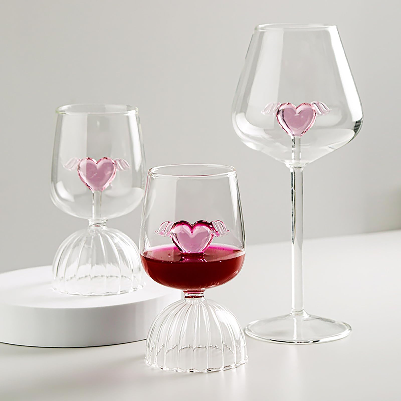 QVK Heart-Shaped Creative Cocktail Glass, 2 Pieces WithGift Box, Transparent Glass Bar Glass Set, High Temperature Resistant, Very Suitable for Sending To Your Bestie Or Friend (Tall)