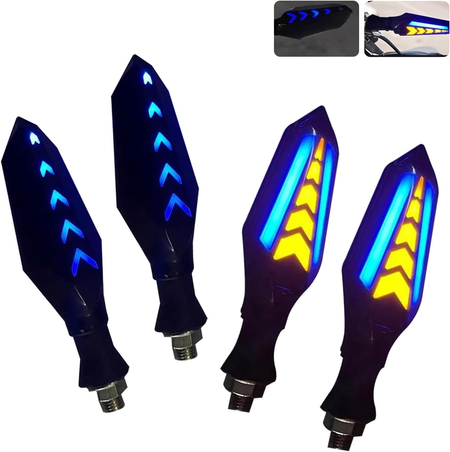 4 PCS Motorcycle Turn Signal Lights, Arrow-shaped Dual Sided Flowing Blinker, Waterproof Anti-vibration Dynamic Daytime Running Indicator, 12V Cool Tuning Part for Motorcycle (Red & Yellow)