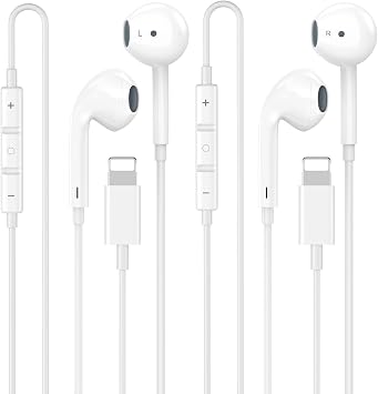 2 Pack Apple MFi Certified iPhone Headphones Wired with Lightning Connector | Wired Earbuds/Earphones with Built-in Remote, Support Control Music, Phone Calls, and Volume, for iPhone 14 13 12 11 Pro Max
