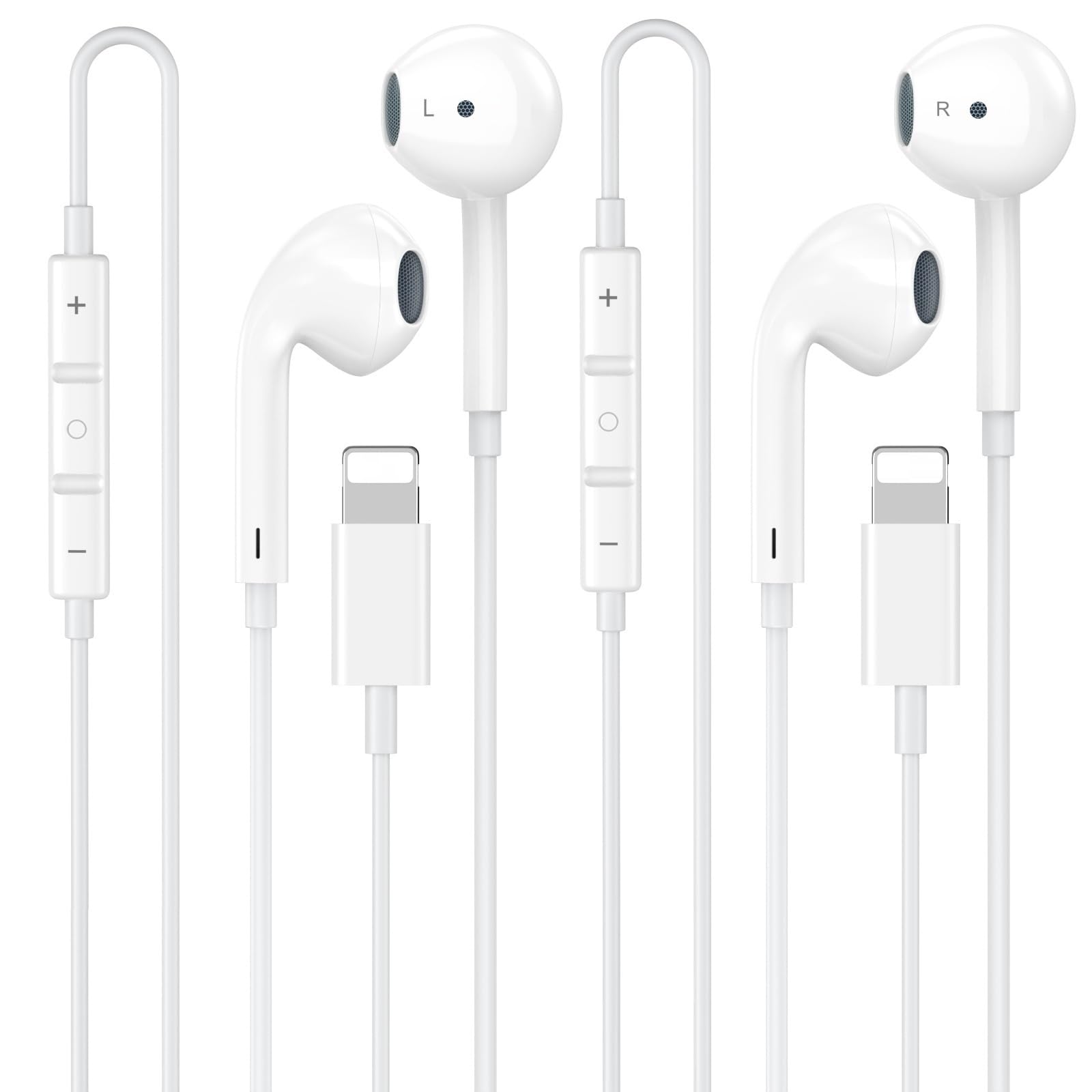 [Apple MFi Certified] iPhone Headphones Wired, 2 Pack Lightning Earbuds/Earphones Wired with Built-in Mic & Volume Control HiFi Stereo Nosie Reduction Compatible for iPhone 14 13 12 11 Pro Max XS XR X