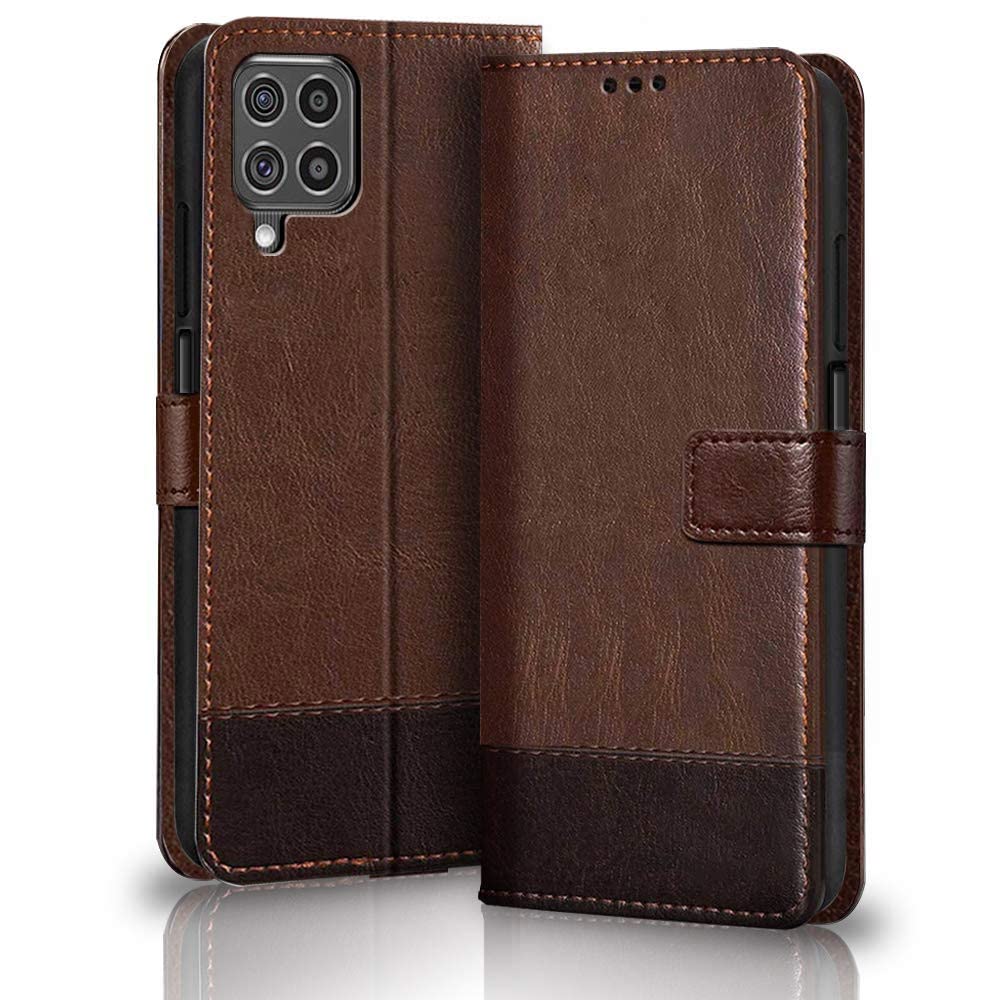 TheGiftKart Flip Back Cover Case for Samsung Galaxy M33 5G | Dual-Color Leather Finish | Inbuilt Stand & Pockets | Wallet Style Flip Back Case Cover for Samsung Galaxy M33 5G (Brown & Coffee)