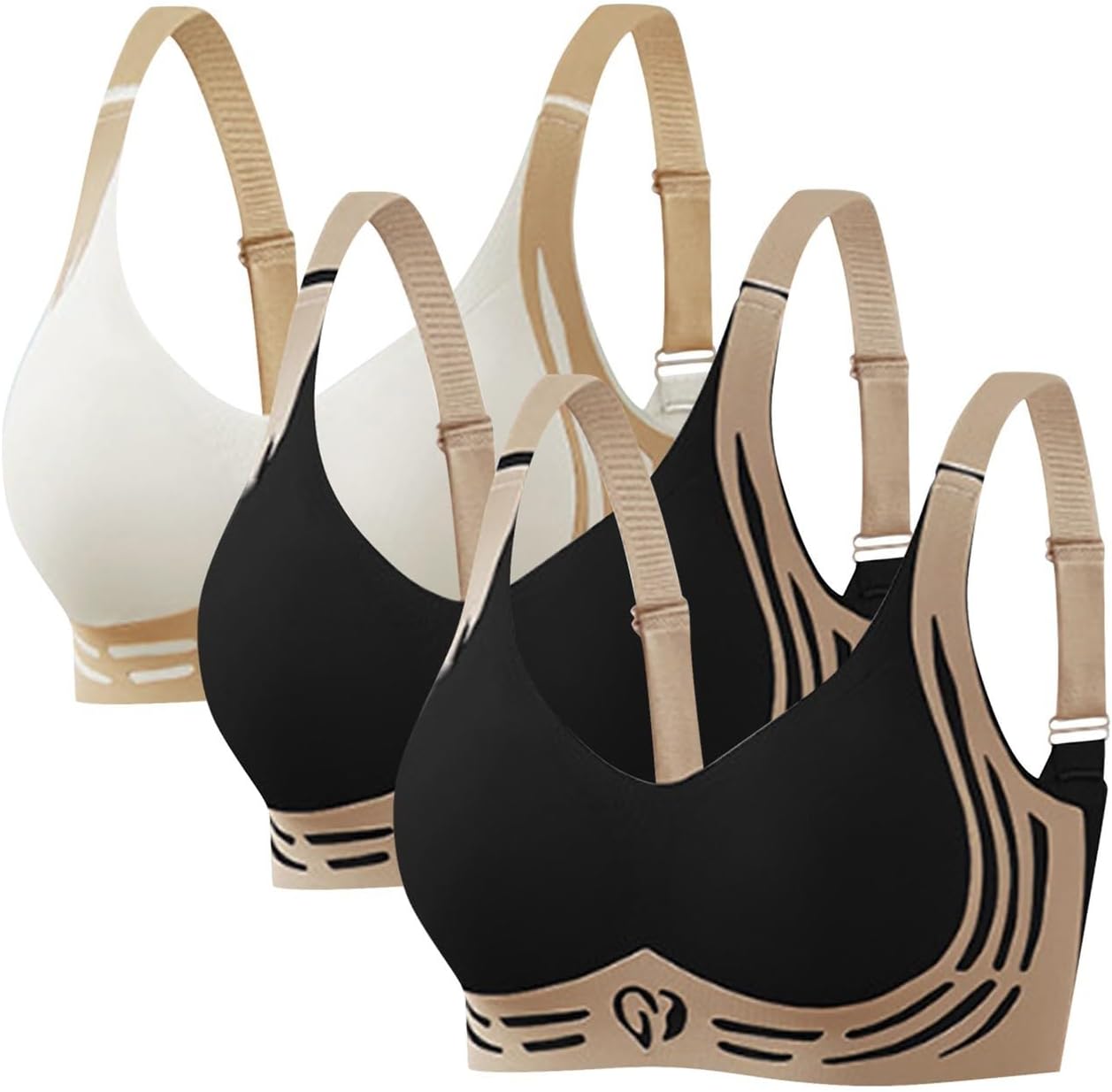 3 Pack Lifting Anti-Sagging Bra for Older Women Gather Wire-Free Push-Up Full Coverage Bras Super Firming Non Wired Seamless Padded Comfort T Shirt Sports Bralettes