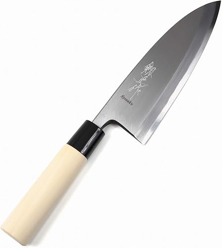 Miniatura 8 de Syosaku Cuchillo de chef japonés para sushi kigami (acero amarillo) - No.2 mango de madera de magnolia en forma de D, Deba 6 pulgadas (5.906 in)