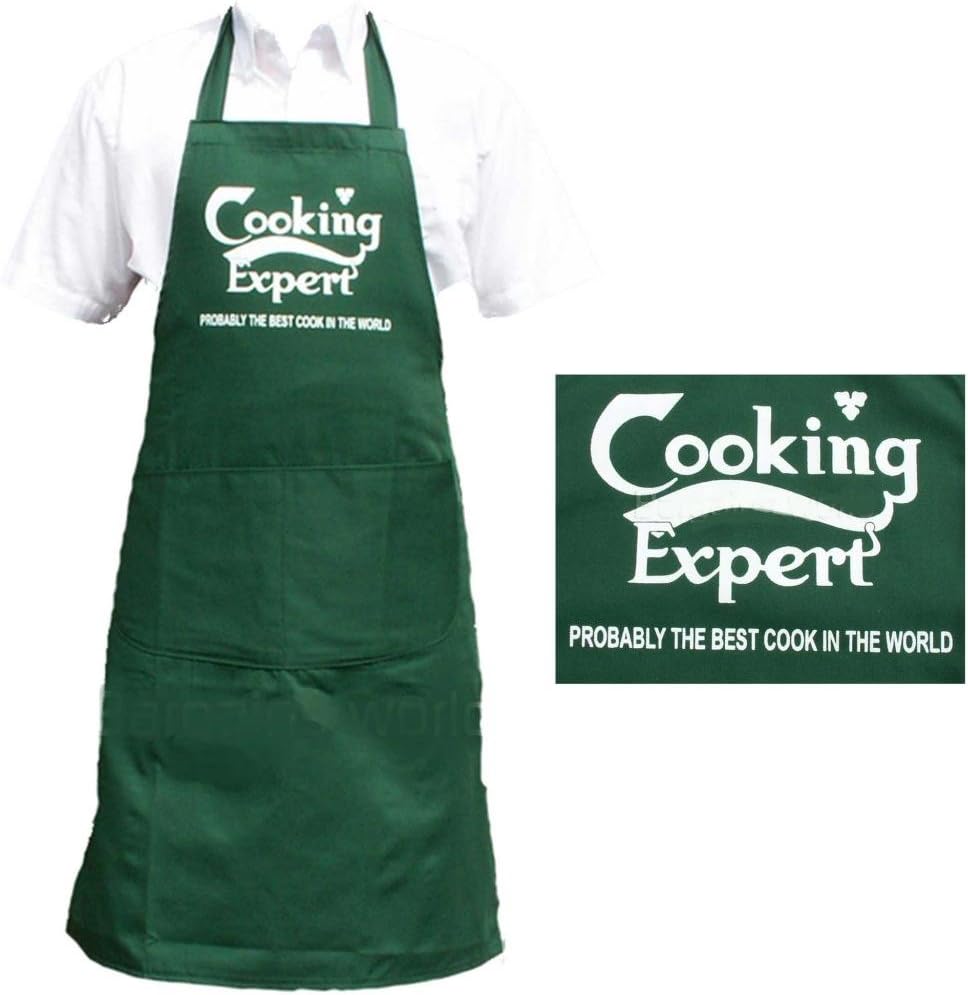 Silver Bullet TradingMen’s “Cooking Expert” Apron, Ideal for Barbecue or Home Use, Great Gift, 91 cm Long x 66 cm Wide (Green)