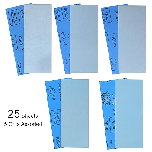 Miniatura 9 de 9 x 3.6 pulgadas, 18 hojas de papel de lija, grano 5000-15000 húmedo o seco, 6 papeles de arena surtidos, almohadillas abrasivas de precisión