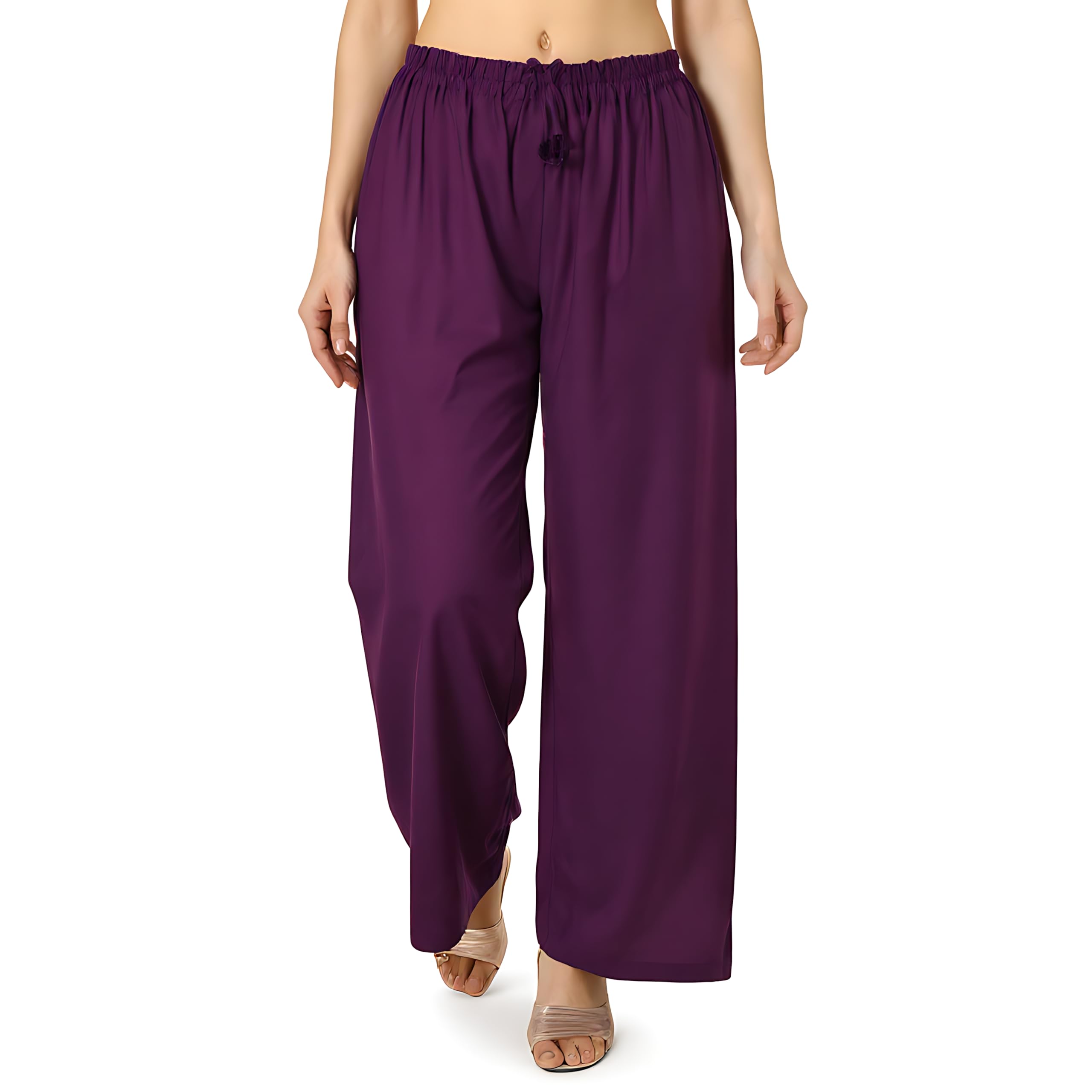 belenziera Rayon Palazzo in Wine Solid | Women's Wide Leg Casual Bottoms | Elastic Waist Trousers XS to 7XL | Comfortable Everyday Pants-picture-45