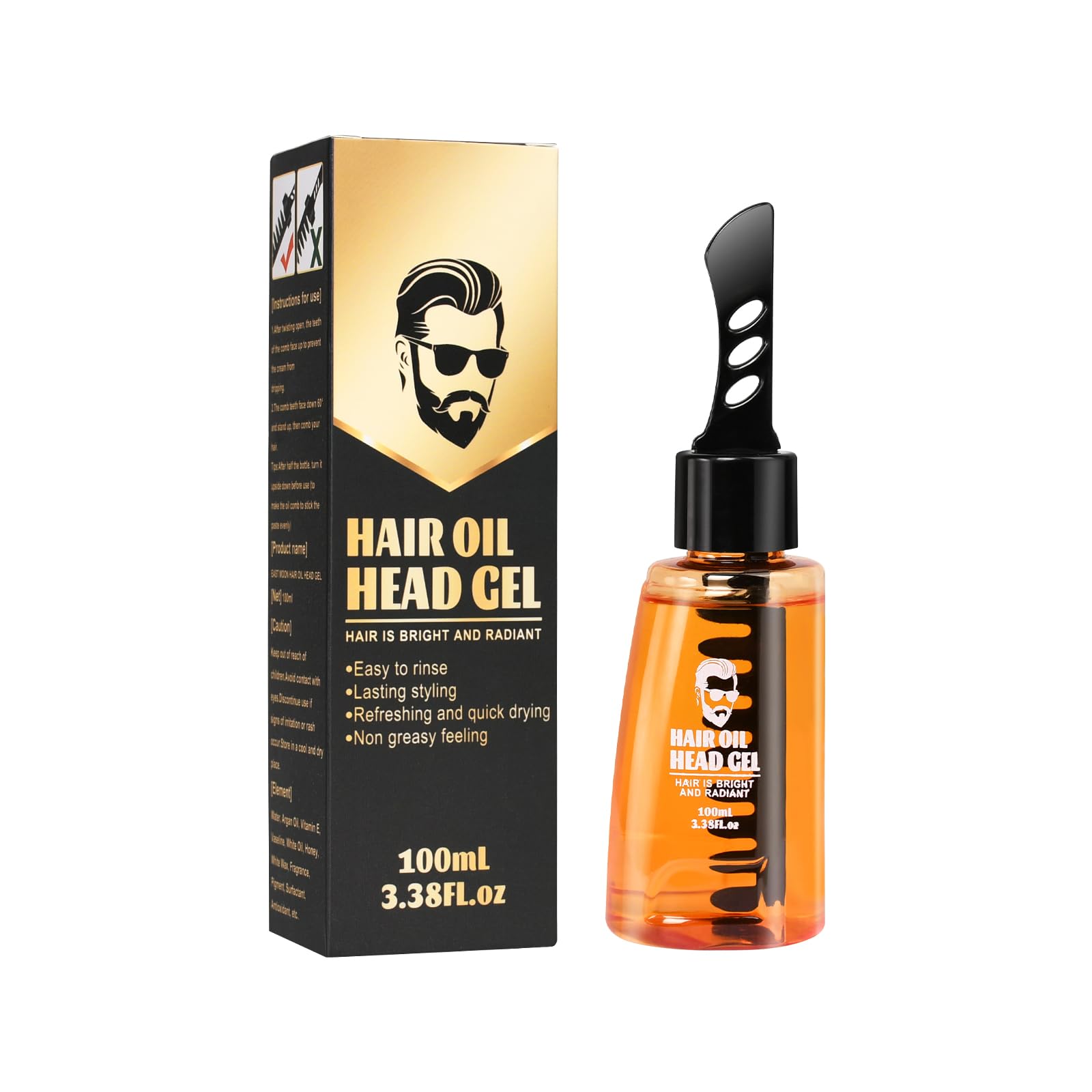 Hair Wax Men, 2 in 1 Comb, Hair Styling Cream, Strong Hold Gel With Argan Oil, Vitamin E and Honey, Easy To Wash Out, All Day Hold For All Hairstyles