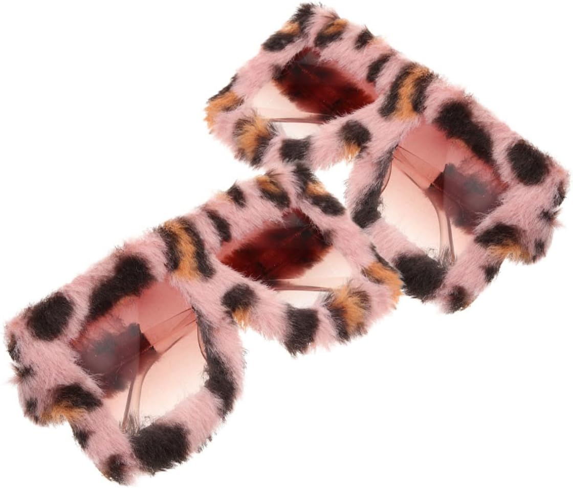 2pcs Plush Fuzzy Sunglasses Leopard Print Cat Eye Novelty Glasses for Men and Women Masquerade Party Costume Fancy Glasses