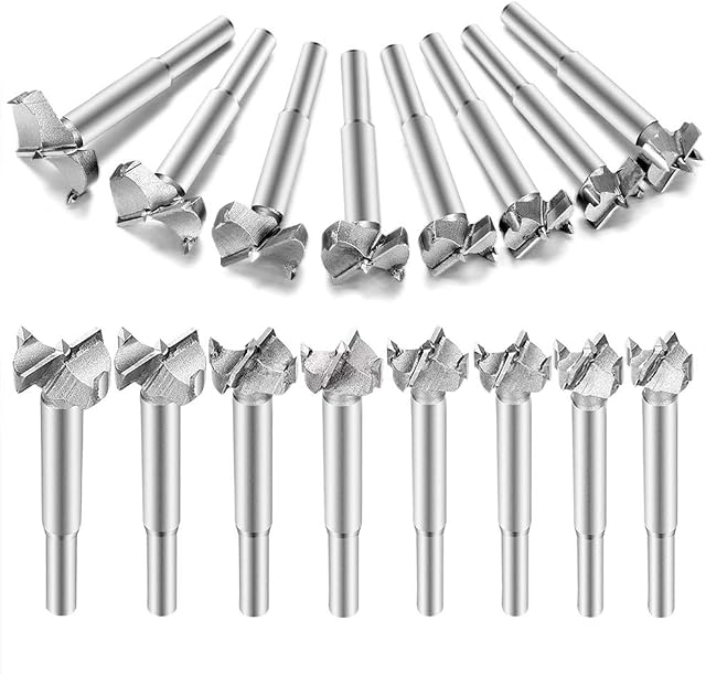 Forstner Drill Bits, Titanium Coated Alloy Steel Woodworking Hole Saw HSS Drill Bit Sets Tungsten Steel Boring Set Great for Making Clean Flat-Bottomed Holes in Wood(16 Pcs)
