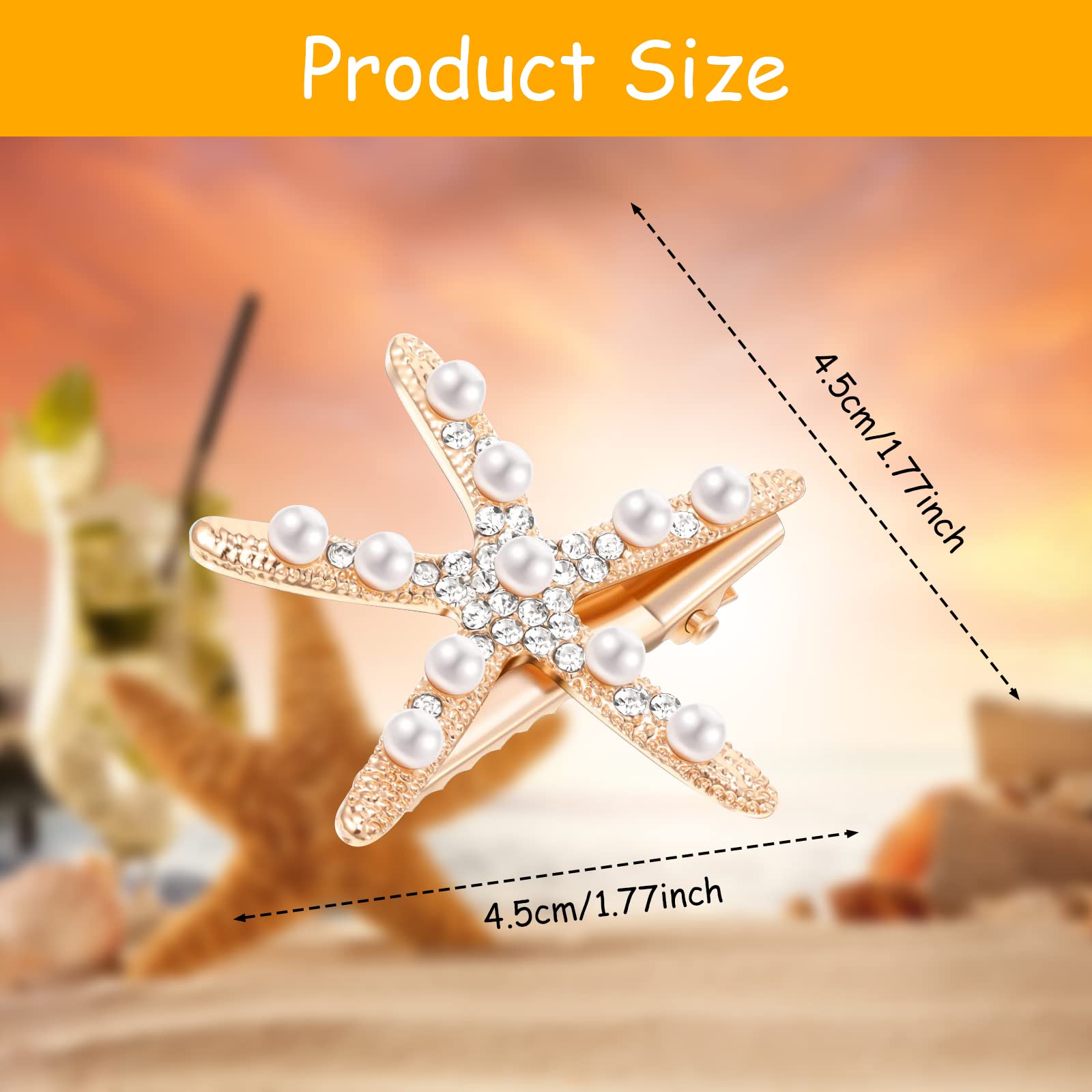 3PCS Starfish Hair Clips, Rhinestones Pearl Hair Barrette, No Slip Hair Accessories for Girls Bridal Hair Decoration - Image 2