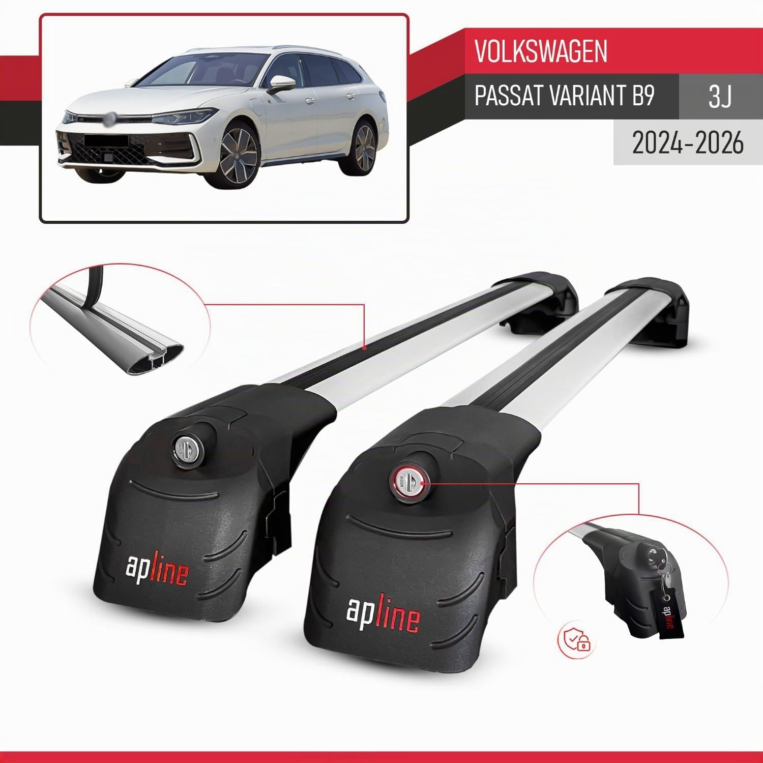 Kompatibel mit Volkswagen Passat Variant B9 (3J) 2024-2026 ACE-2 Modell Relingträger Dachträger Auto Gepäckträger Grau Aluminium 2 Stangen