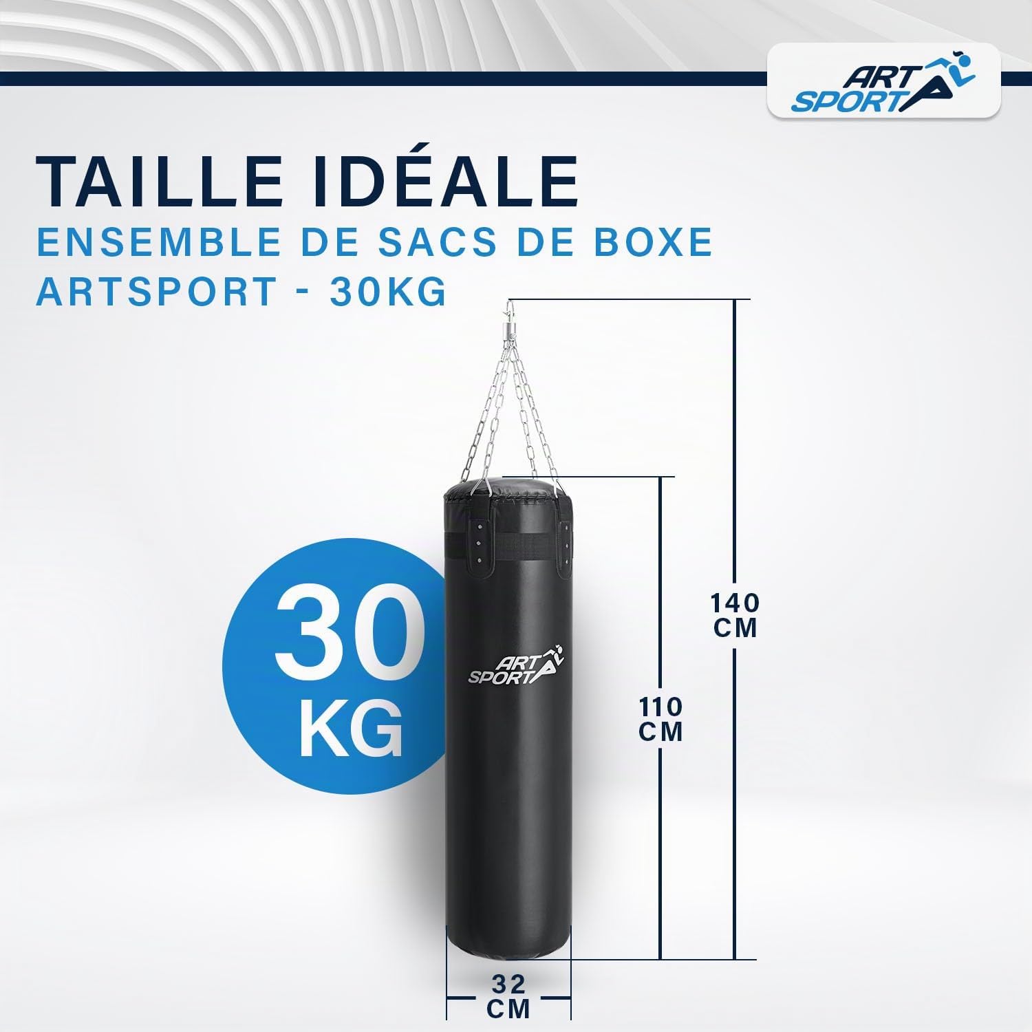 ArtSport Sac de Boxe avec Chaîne en Acier & Pivot - Sac de Frappe Suspendu pour Boxe & Kickboxing