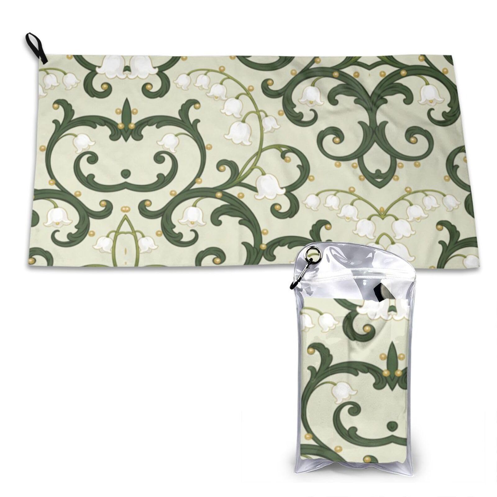 Lily of the Valley Vine Design Print Quick Dry Towel 16x31.5in White
