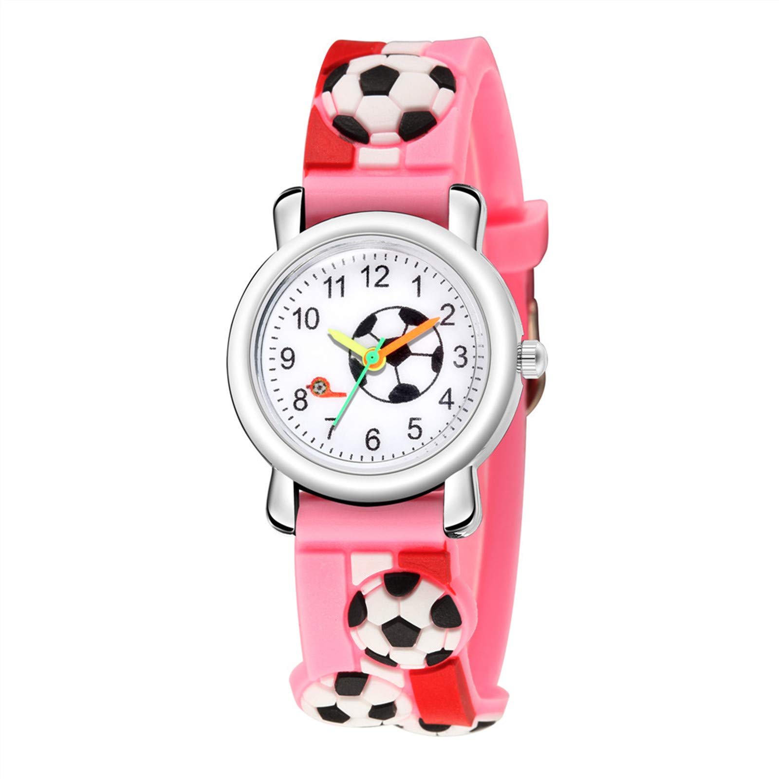 Children's 3D Quartz Fashion Watch Pattern Sports Football Kid's Watch Jewelry for Boys Ages 4-8 (Pink, One Size)