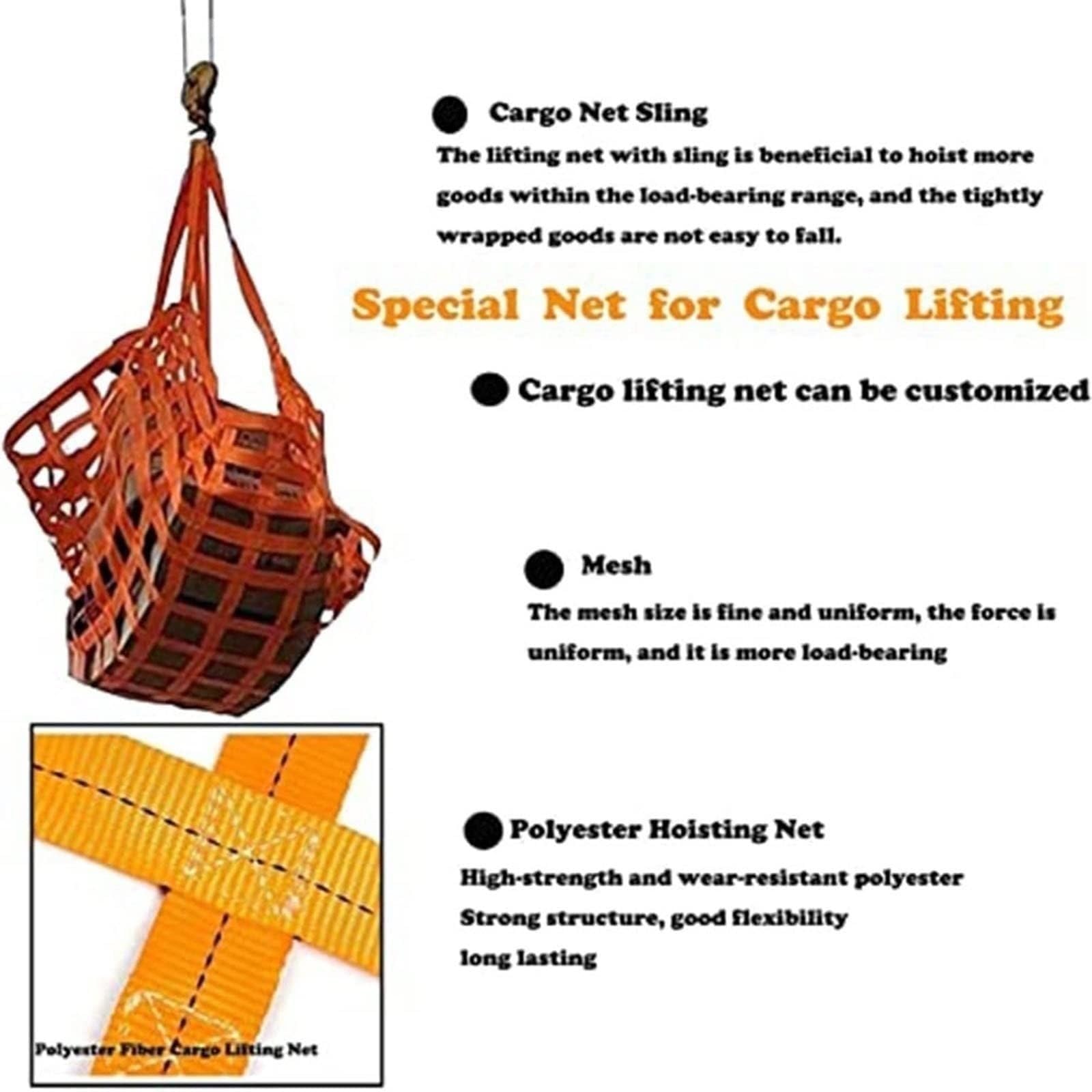 Red de elevación Pesada 2x2m, 0.3-3.5 Ton Capaci.Eslinga de elevación de poliéster C Resistente al desgarro elástico para un Transporte Seguro.Reduce El Trabajo.Diseño Durable de la Correa Plana para