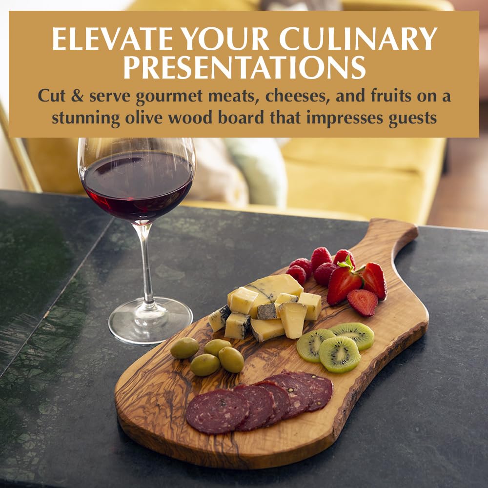 Kamsah Olive Wood Charcuterie Board - Handmade Large Cheese Board (17.5” x 8