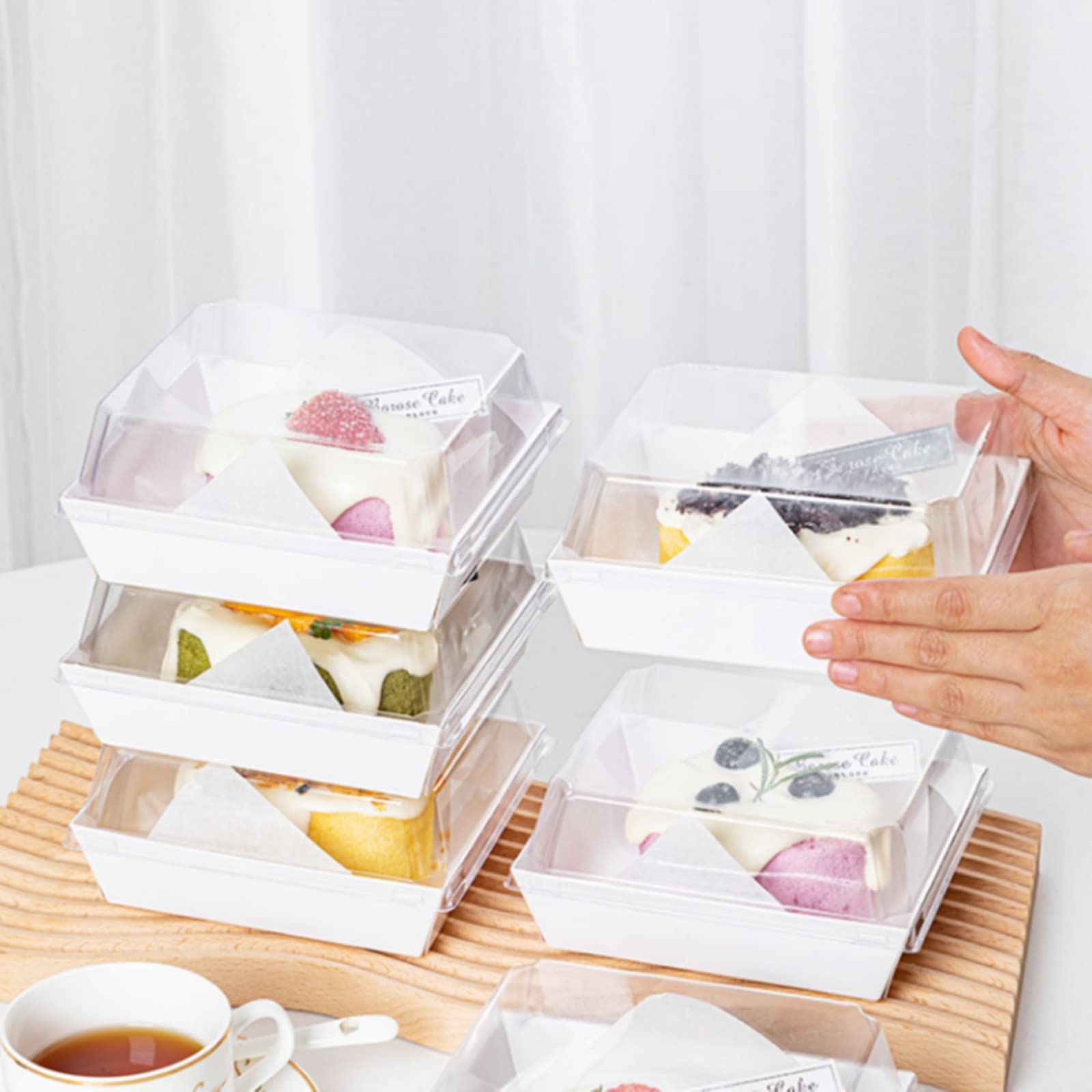 Surflyee 50PCS Cake Slice Boxes - Individual Cake Portions, Cupcake & Sandwich Boxes for Takeaway Parties & Weddings (White) - Image 3