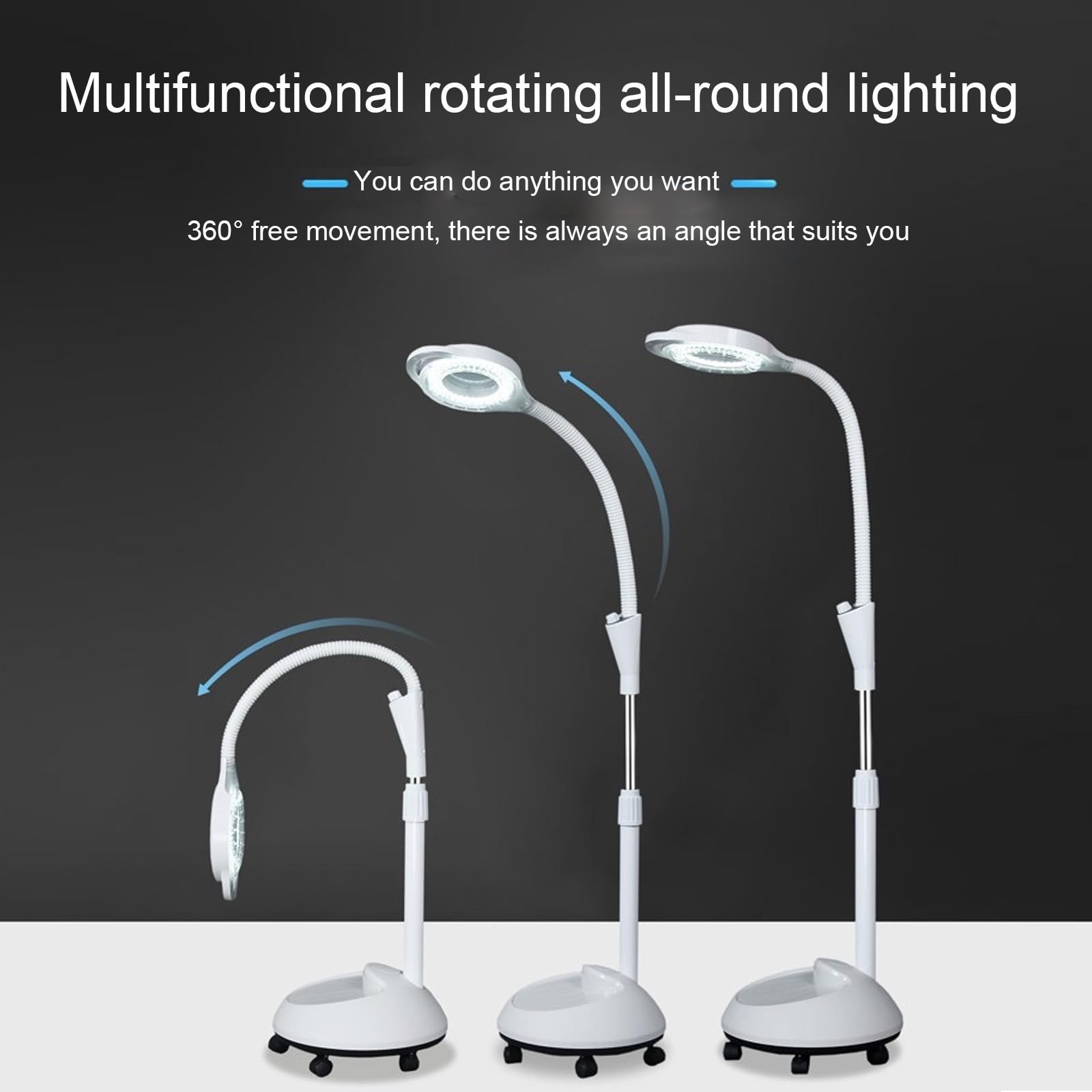 Lampada da Visita Medica, Lampada da Pavimento, Luce di Ispezione Mobile, Lampada Chirurgica a LED Altezza Regolabile, Ingrandimento Otto Volte