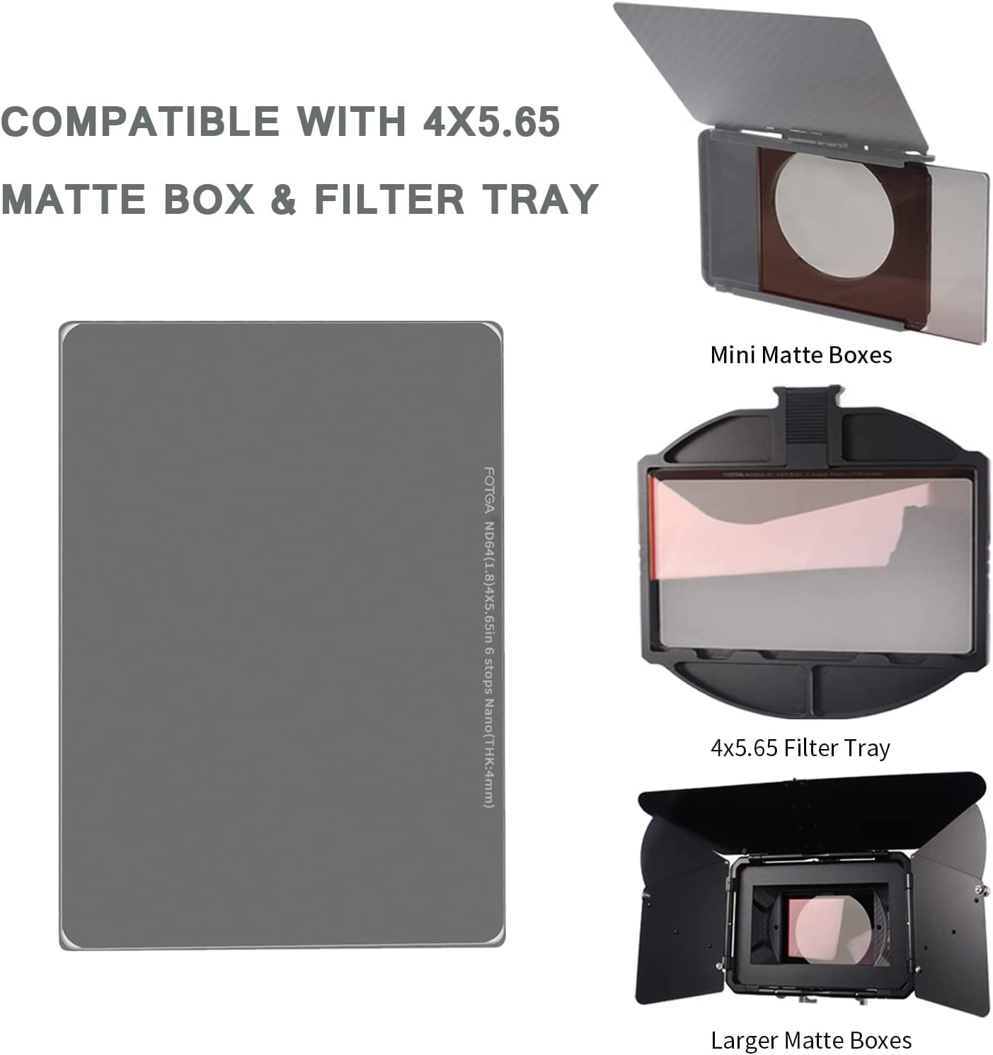Hersmay 4 x filtr ND 5,65, kwadratowy filtr optyczny o grubości 4 mm, neutralny szary filtr ND Square do mat Box i tacki na filtry 4 x 15,65 cala, ND64 (1,8), 6 zaślepek