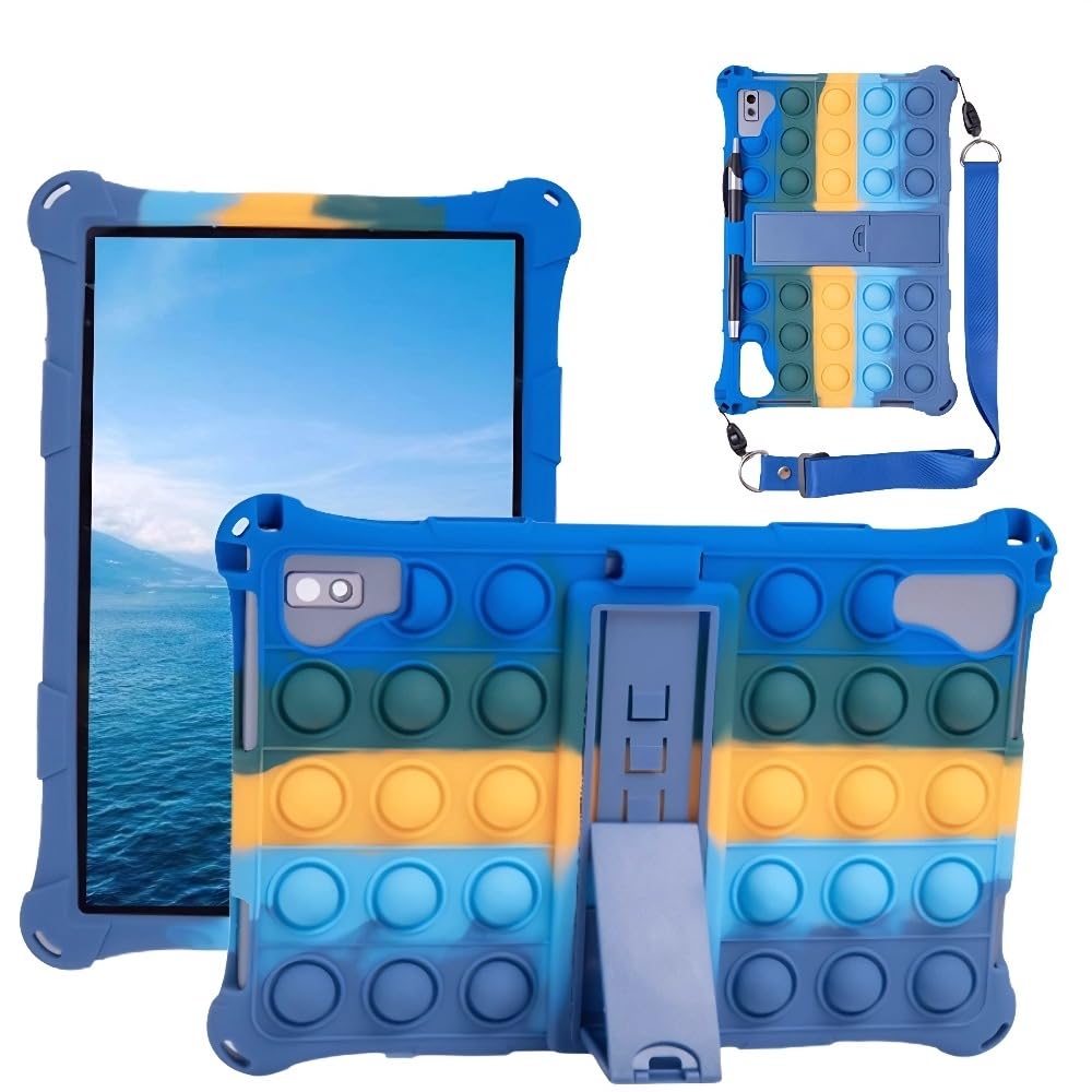 10.1 inch Silicone Case for VASTKING KingPad K10/Z10/Blackview/Teclast/BYYBUO 10.1-inch Tablet Cover with Lanyard/Stylus/Pen Holder for VASTKING KingPad K10 (Colorful Dark Blue)