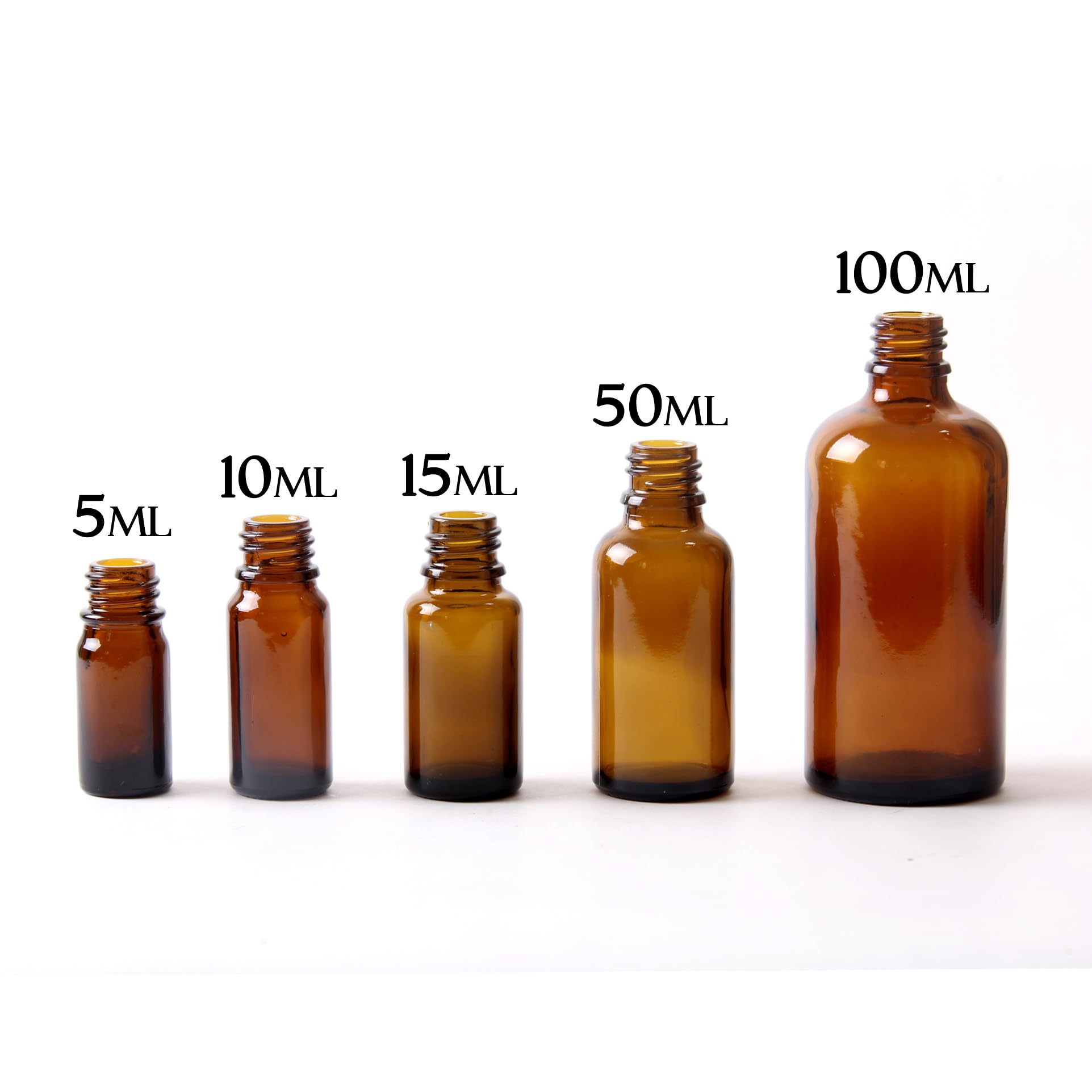 Produktbild von 10 Boston-Glasflaschen Rund, 15 Ml, Bernsteinfarben – Mit Schwarzem Originalitätsverschluss & Pipette