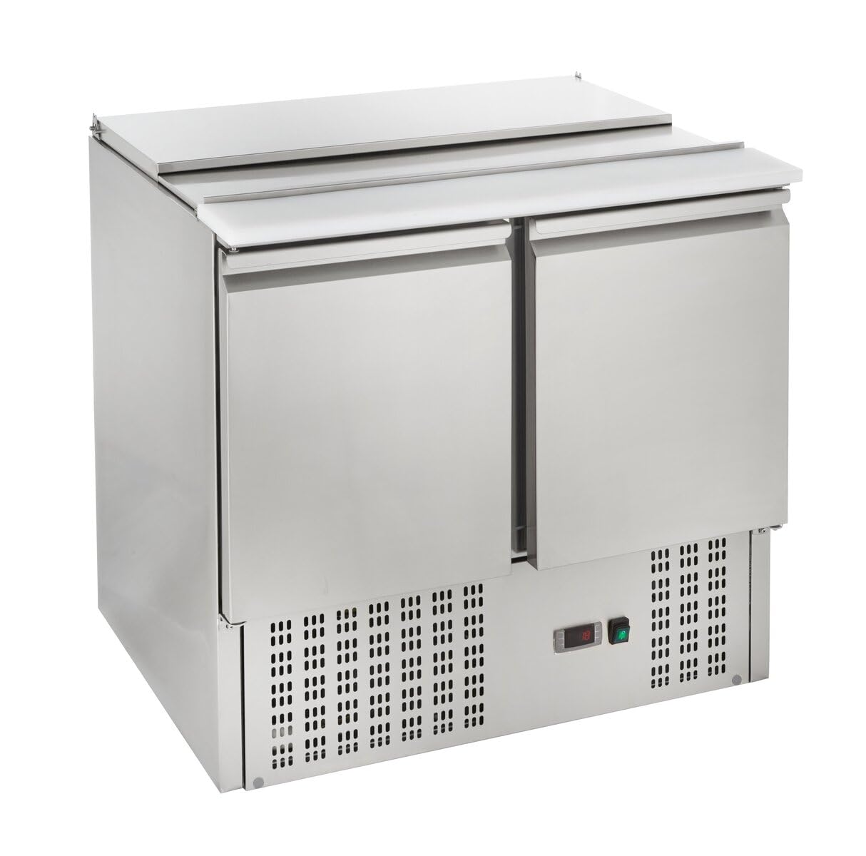 GastroHero Saladette Gastro ECO 900 avec couvercle rabattable - 240 litres, 3kW/h, Place pour 2 récipients 1/1 GN, Réfrigération statique | CHR Fournitures de la restauration