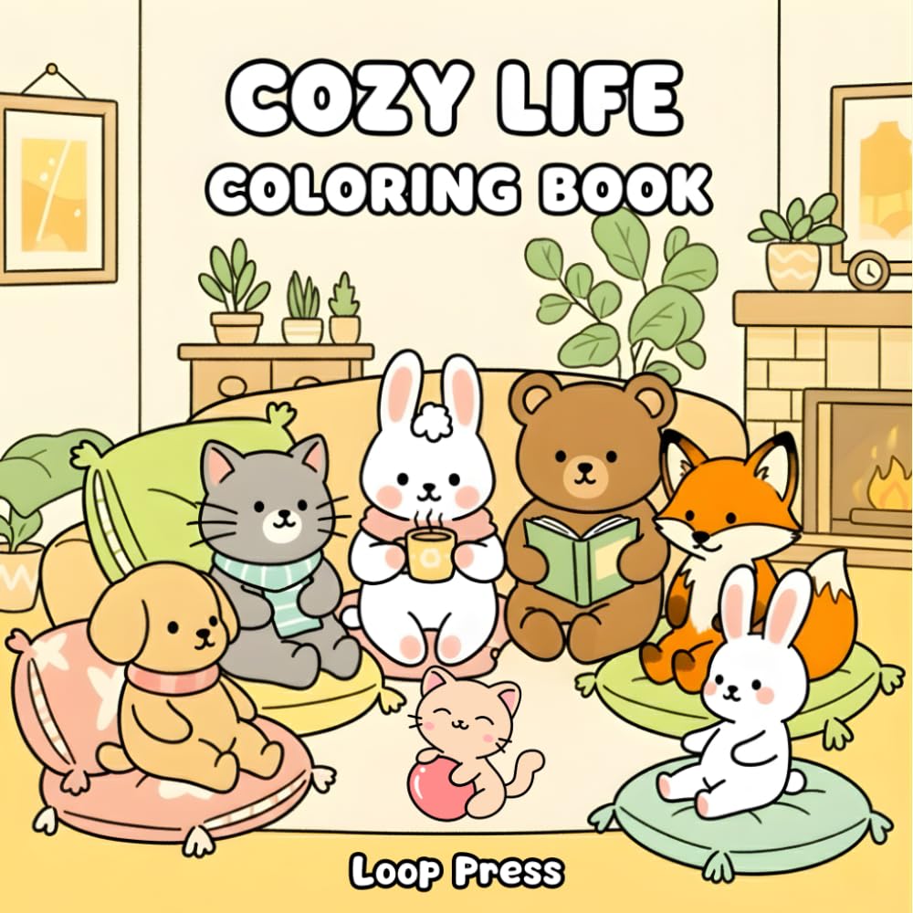 Cozy Life Coloring Book: for Adults and Teens Featuring Hygge Scenes with Adorable Animal Characters for Stress Relief and Relaxation