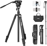 SmallRig Video Tripod CT210, 75" Video Camera Tripod Monopod with +/-15° Leveling Base Fluid Head, Professional Camera Tripod Compatible with Video Camera, DSLR, Camcorder-4475