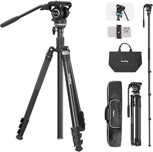 SmallRig CT210 Video Tripod, 75" Video Camera Tripod Monopod with +/-15° Leveling Base Fluid Head, Professional Camera Tripod Compatible with Video